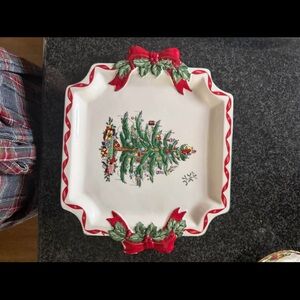 Spode Christmas Tree Square Plate with Red Bows